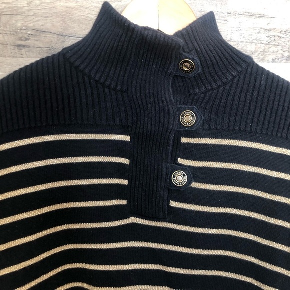 Lauren Ralph Lauren Navy  and Gold Cotton Knit  Turtleneck Sweater Large - Picture 2 of 8
